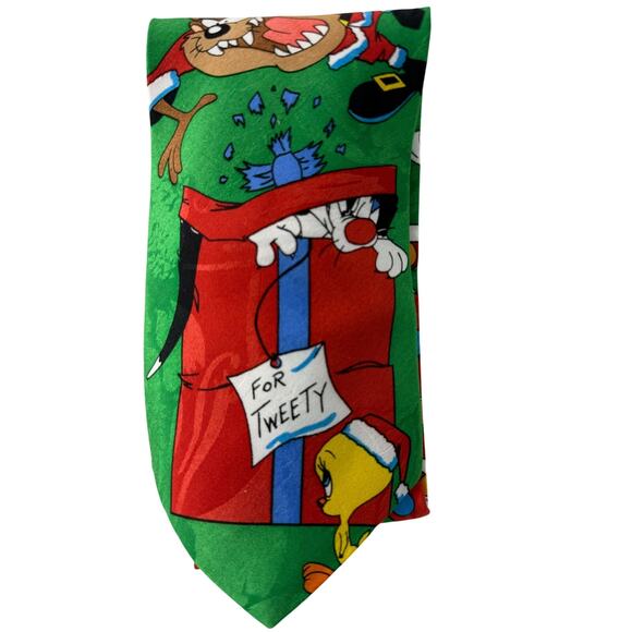 Vintage 1994 Looney Tunes Christmas Tie Tweety Tasmanian Devil Holiday - Picture 3 of 6
